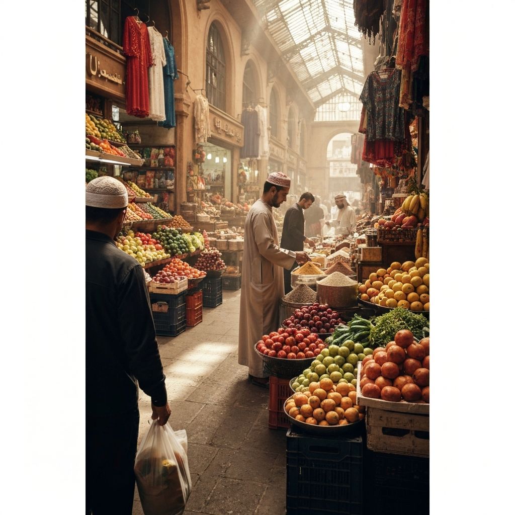 A carefully arranged still life of whole foods including vegetables, grains and nuts on a wooden surface
